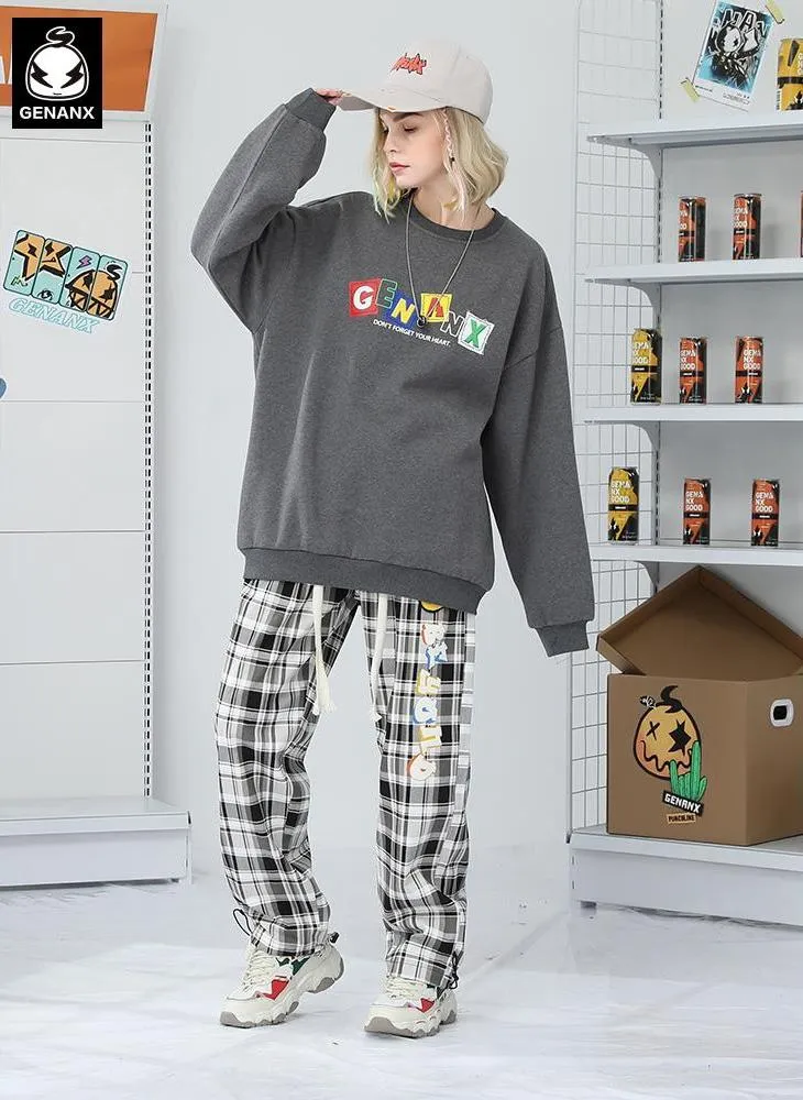Minimalist Plain Print Drop-Shoulder Sleeve Padded Sweatshirt