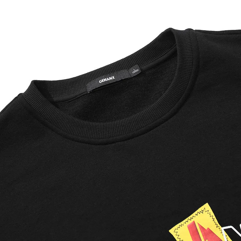 Minimalist Plain Print Drop-Shoulder Sleeve Padded Sweatshirt