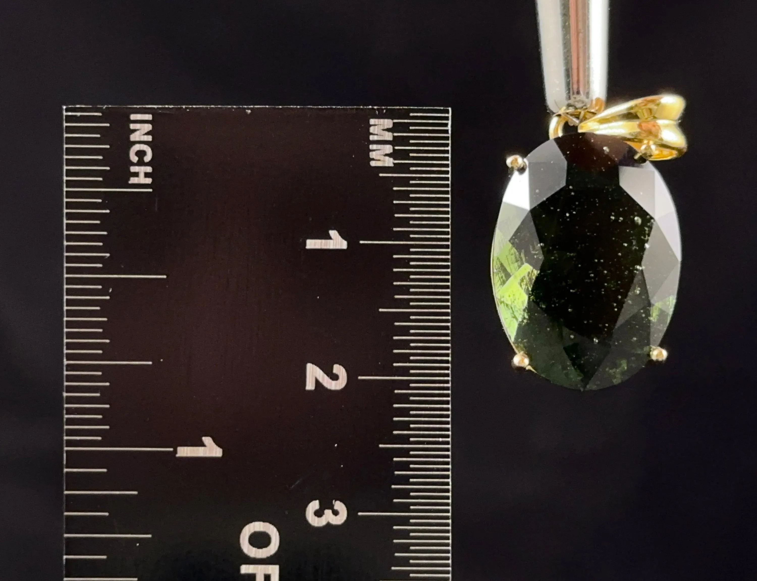 MOLDAVITE Faceted Crystal Pendant - Czech Republic - Genuine 18k Gold Moldavite Tektite Pendant with Certificate of Authenticity, 53933