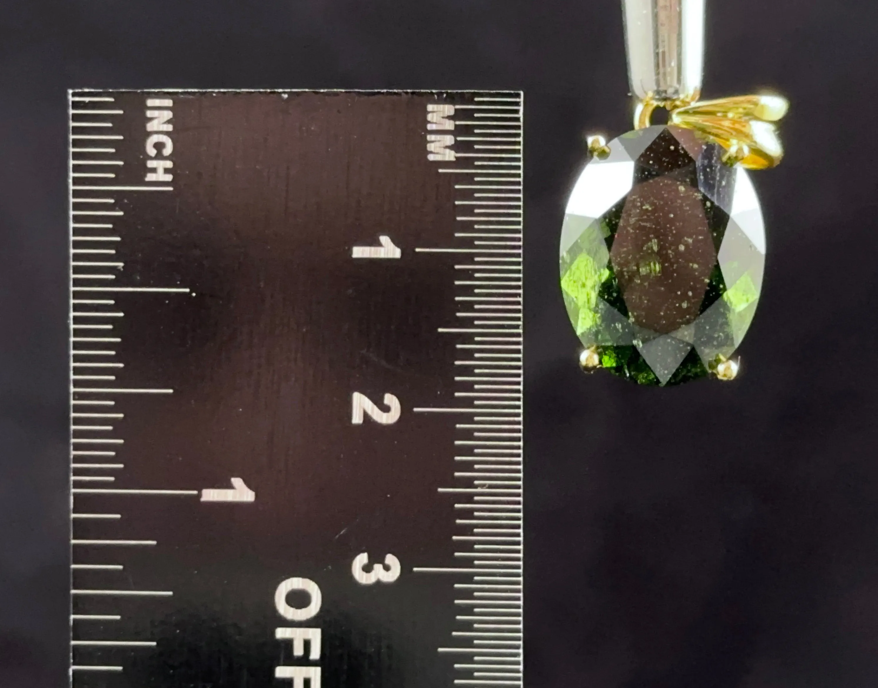 MOLDAVITE Faceted Crystal Pendant - Czech Republic - Genuine 18k Gold Moldavite Tektite Pendant with Certificate of Authenticity, 53934