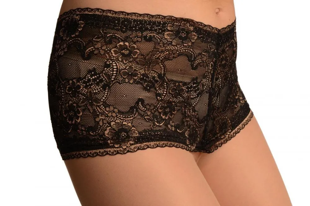 Nude With Wide Silicon Floral Lace Panty Top Tights
