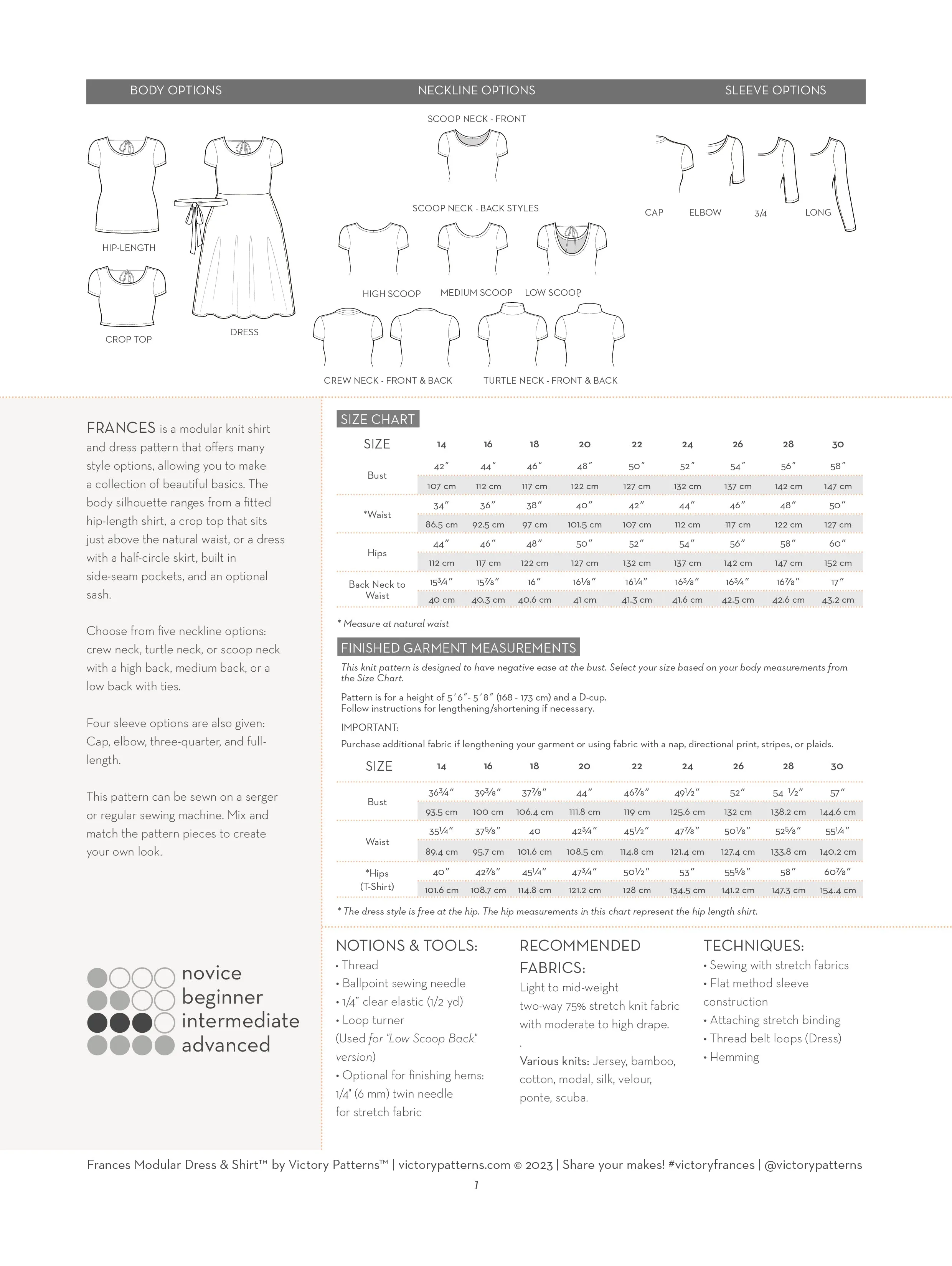 PDF Pattern - Frances T-shirt and Dress | Victory Patterns
