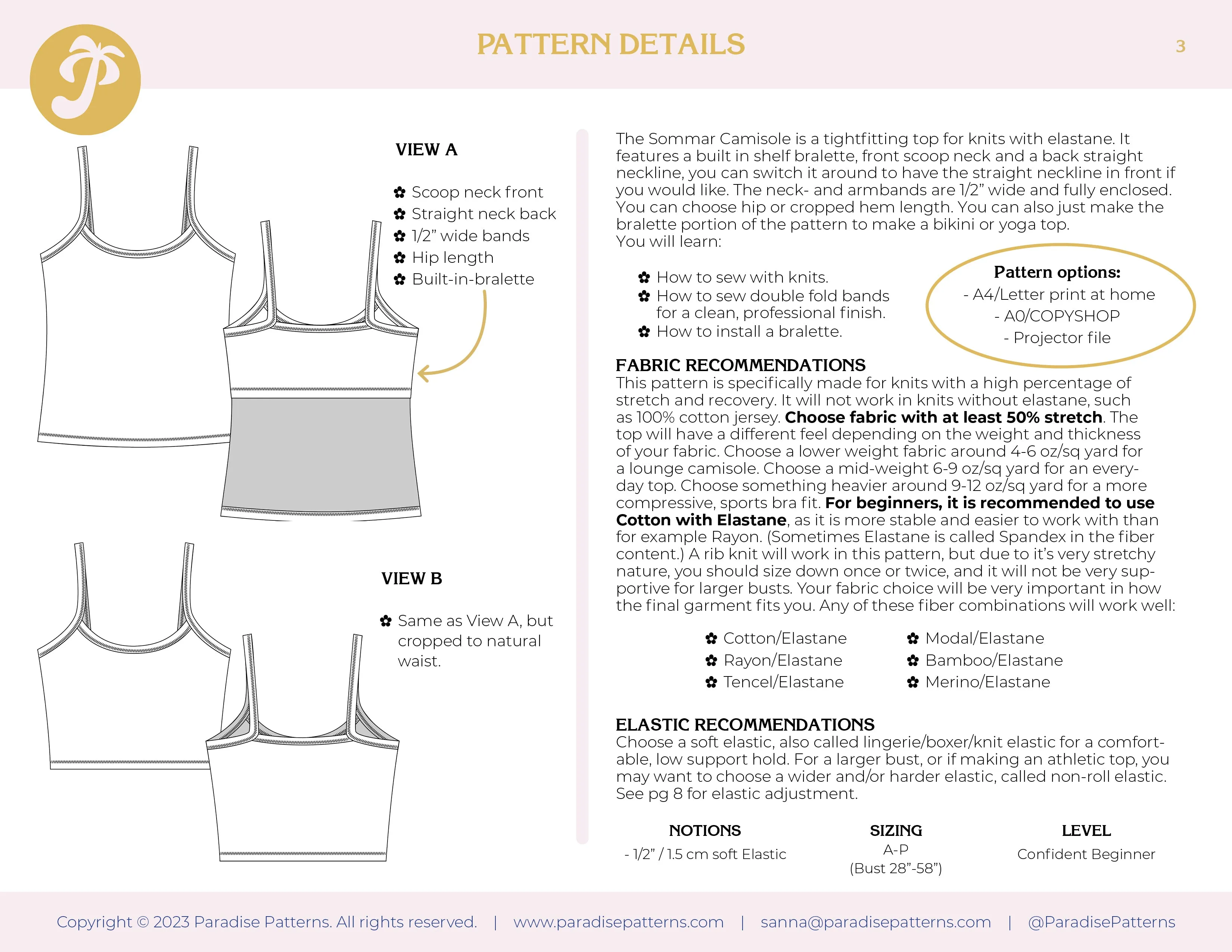 PDF Pattern - Sommar Camisole | Paradise Patterns