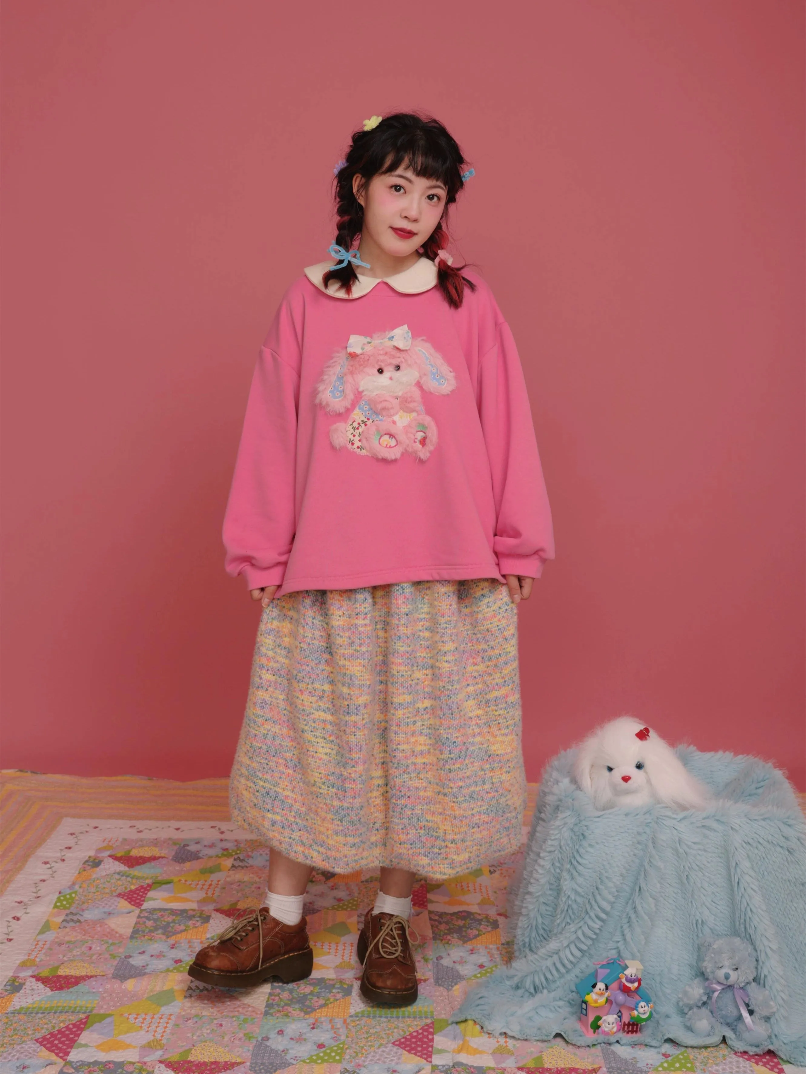 Plush Puppy Doll Collar Padded Pink Sweatshirt【s0000004307】