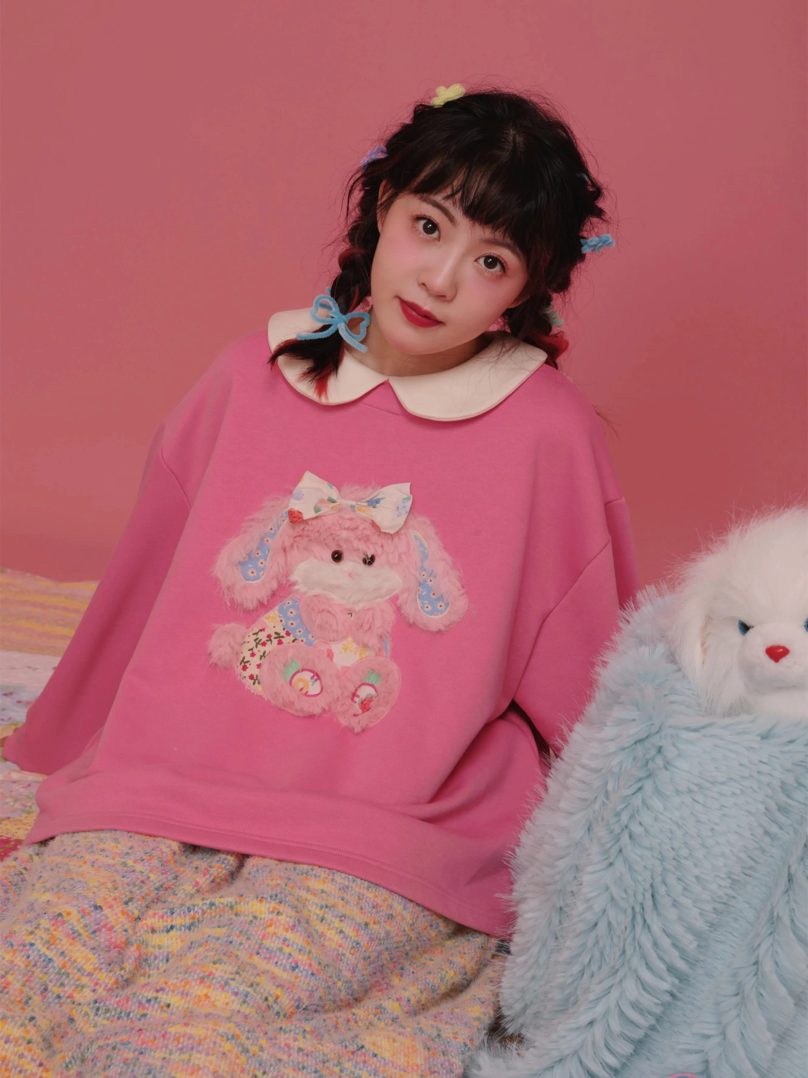 Plush Puppy Doll Collar Padded Pink Sweatshirt【s0000004307】