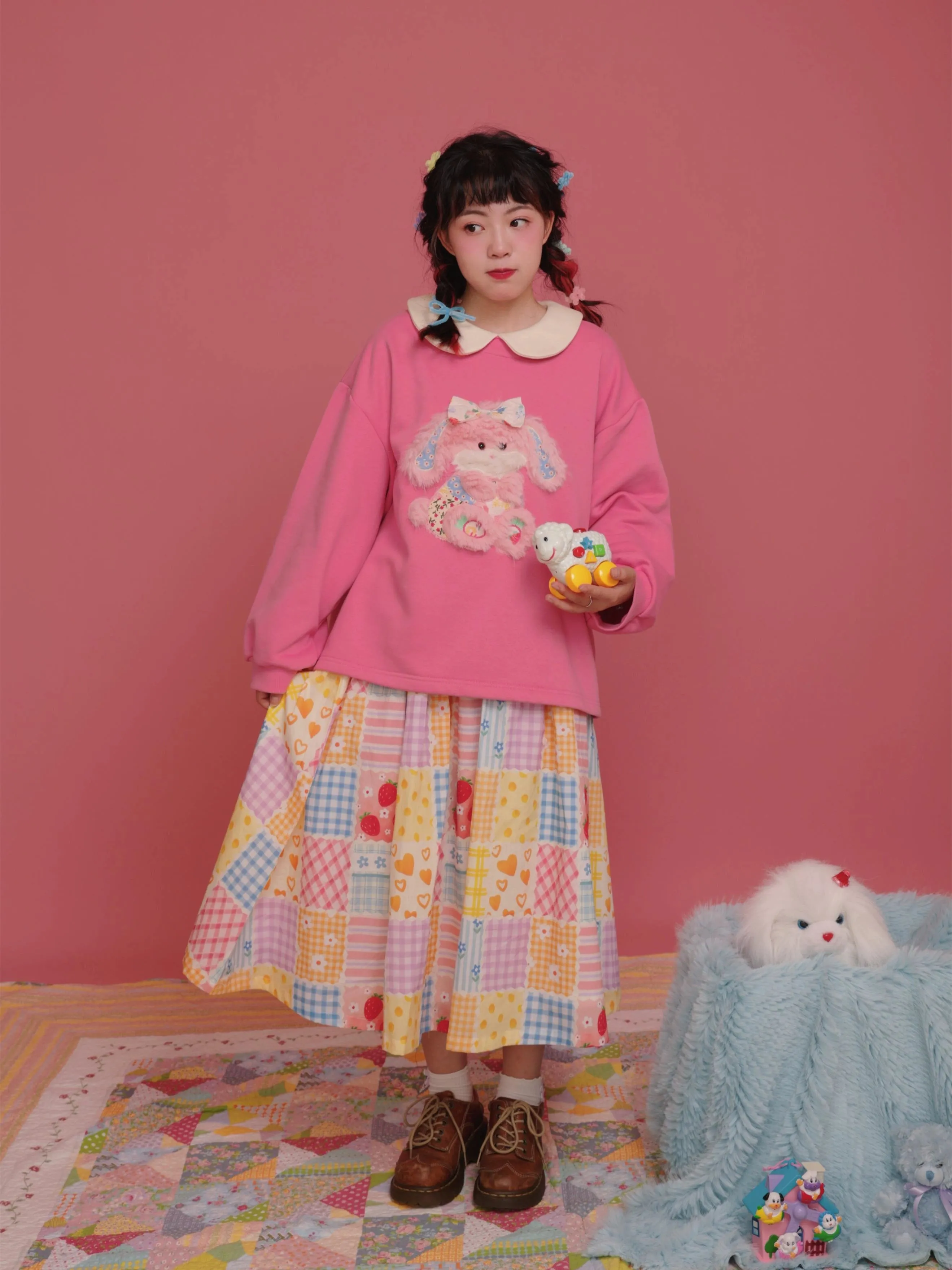Plush Puppy Doll Collar Padded Pink Sweatshirt【s0000004307】