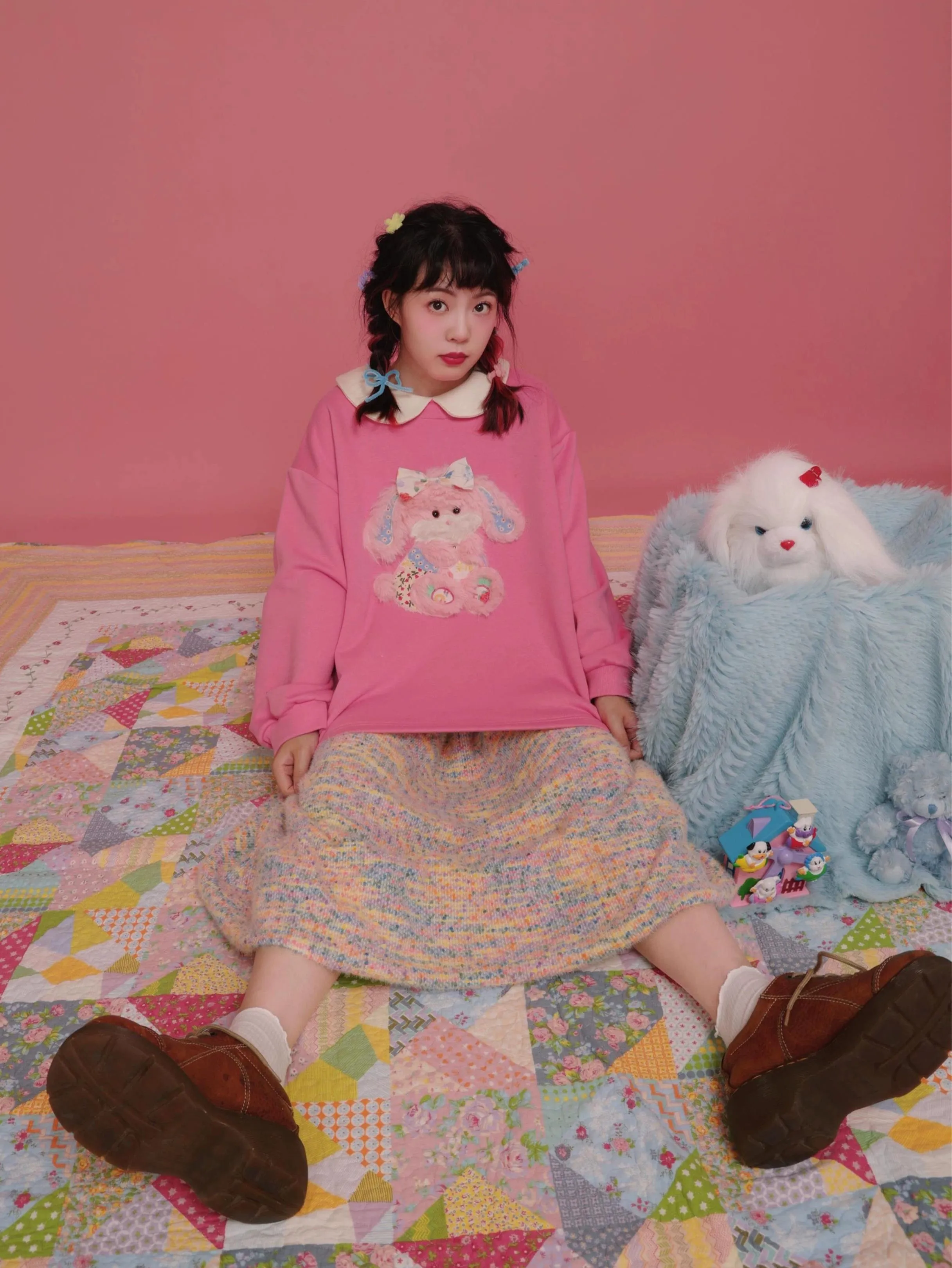 Plush Puppy Doll Collar Padded Pink Sweatshirt【s0000004307】