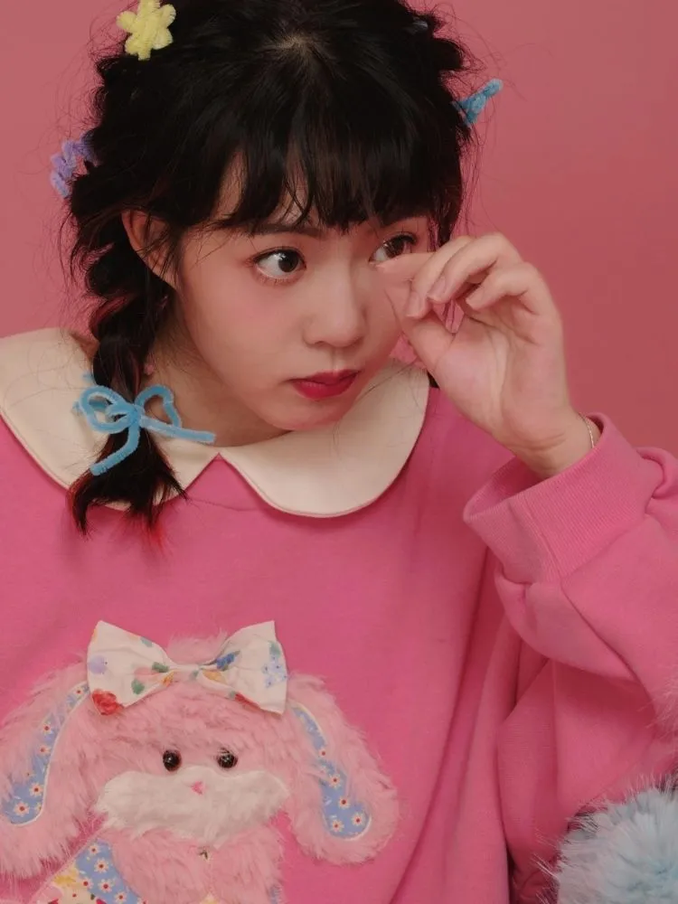 Plush Puppy Doll Collar Padded Pink Sweatshirt【s0000004307】