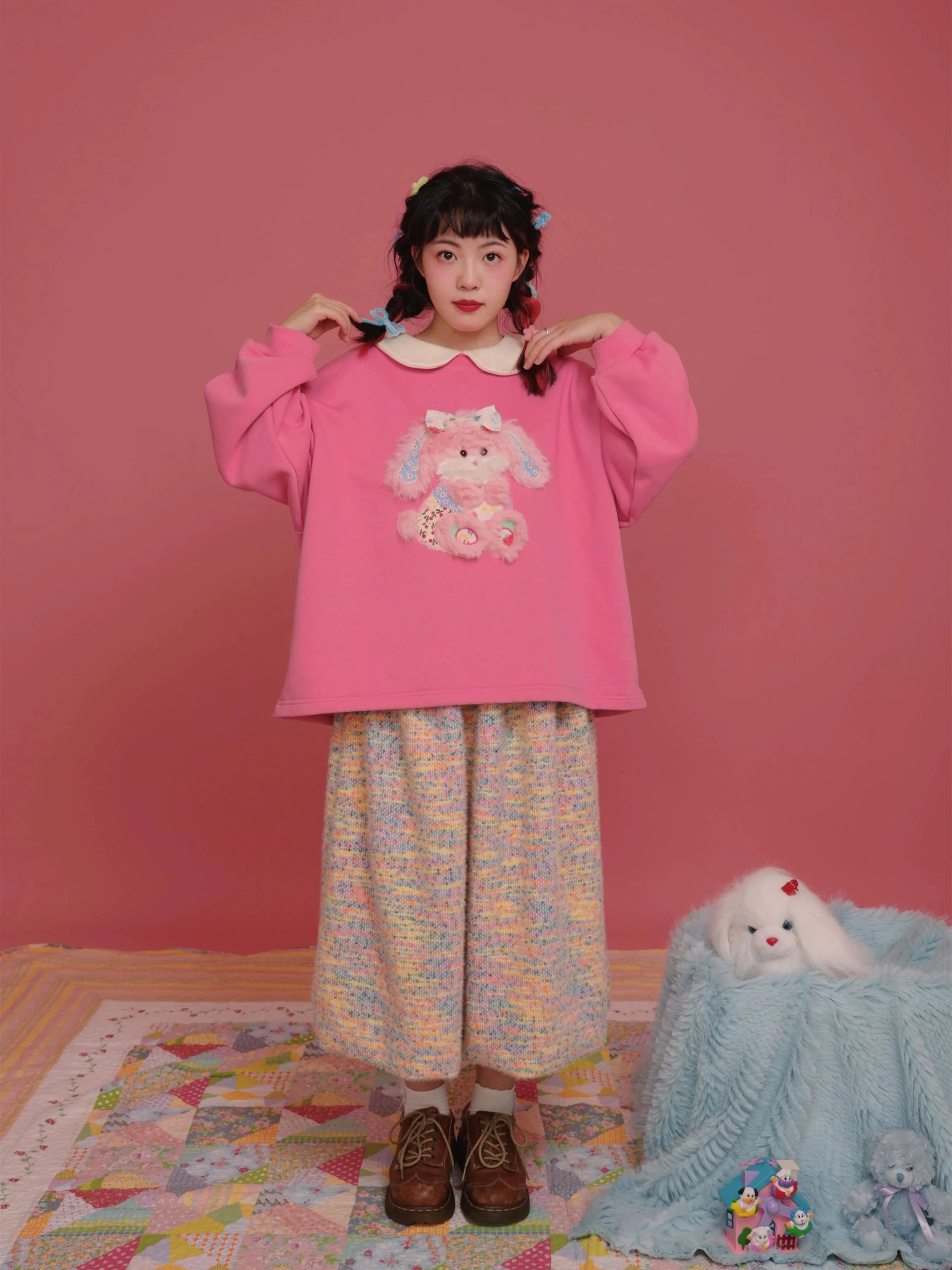 Plush Puppy Doll Collar Padded Pink Sweatshirt【s0000004307】