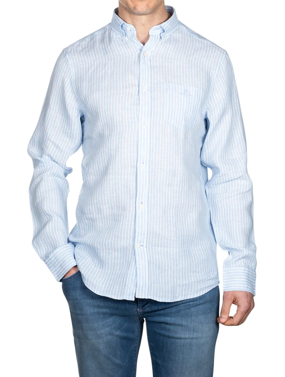 Regular Fit Stripe Linen Button-down Capri Blue
