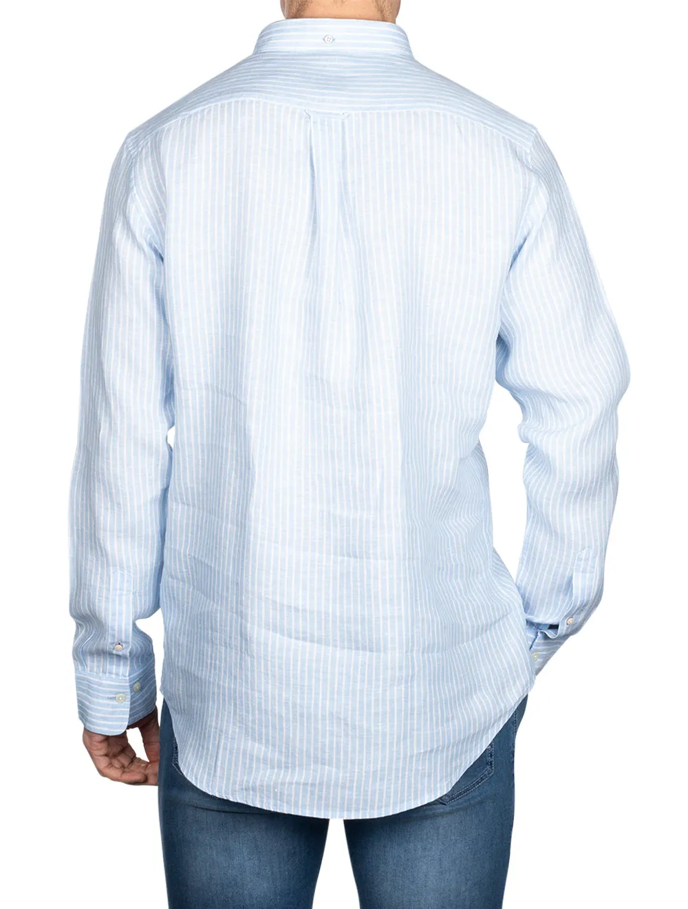 Regular Fit Stripe Linen Button-down Capri Blue