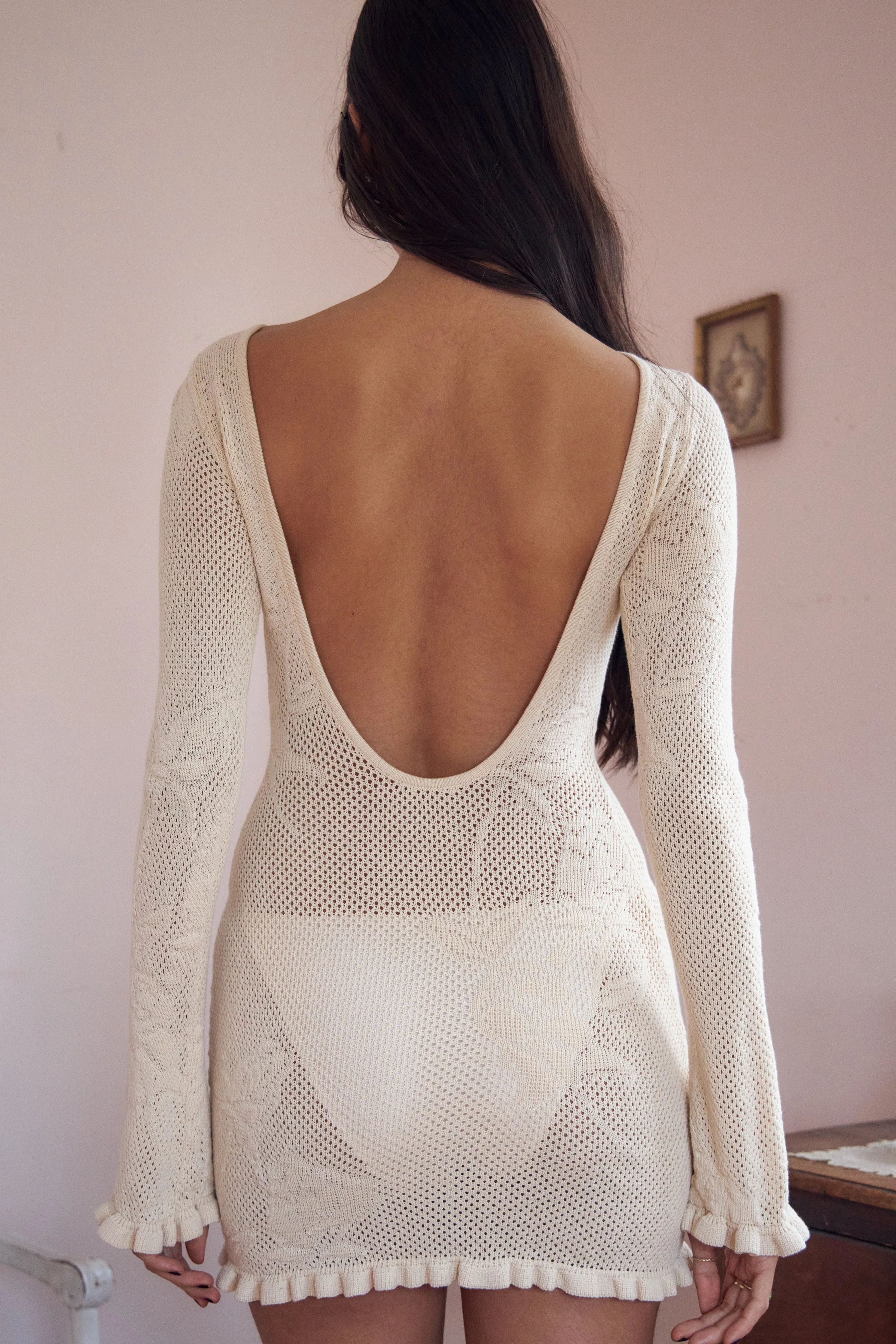 Rose Pointelle Knit Mini Leite