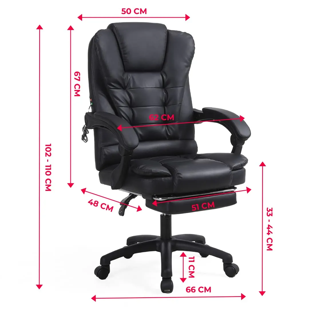 SAVYA HOME Virtue Leatherette Boss Chair with Linkage Armrest,2 Point Massage Function, Home & Office Chair| 135°recliner chair, Wide footrest, Study chair, Chair for study table,Black