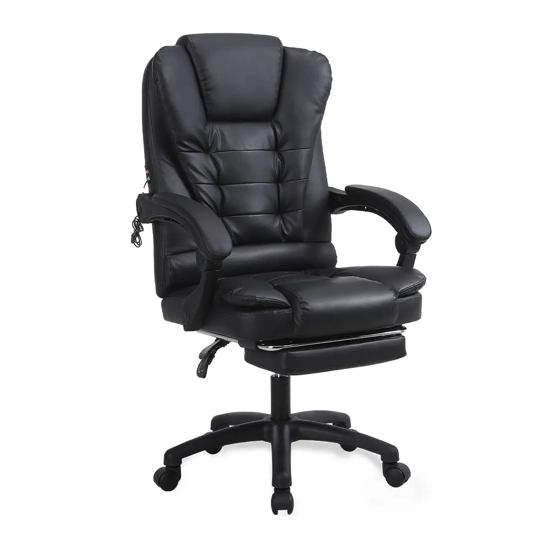 SAVYA HOME Virtue Leatherette Boss Chair with Linkage Armrest,2 Point Massage Function, Home & Office Chair| 135°recliner chair, Wide footrest, Study chair, Chair for study table,Black
