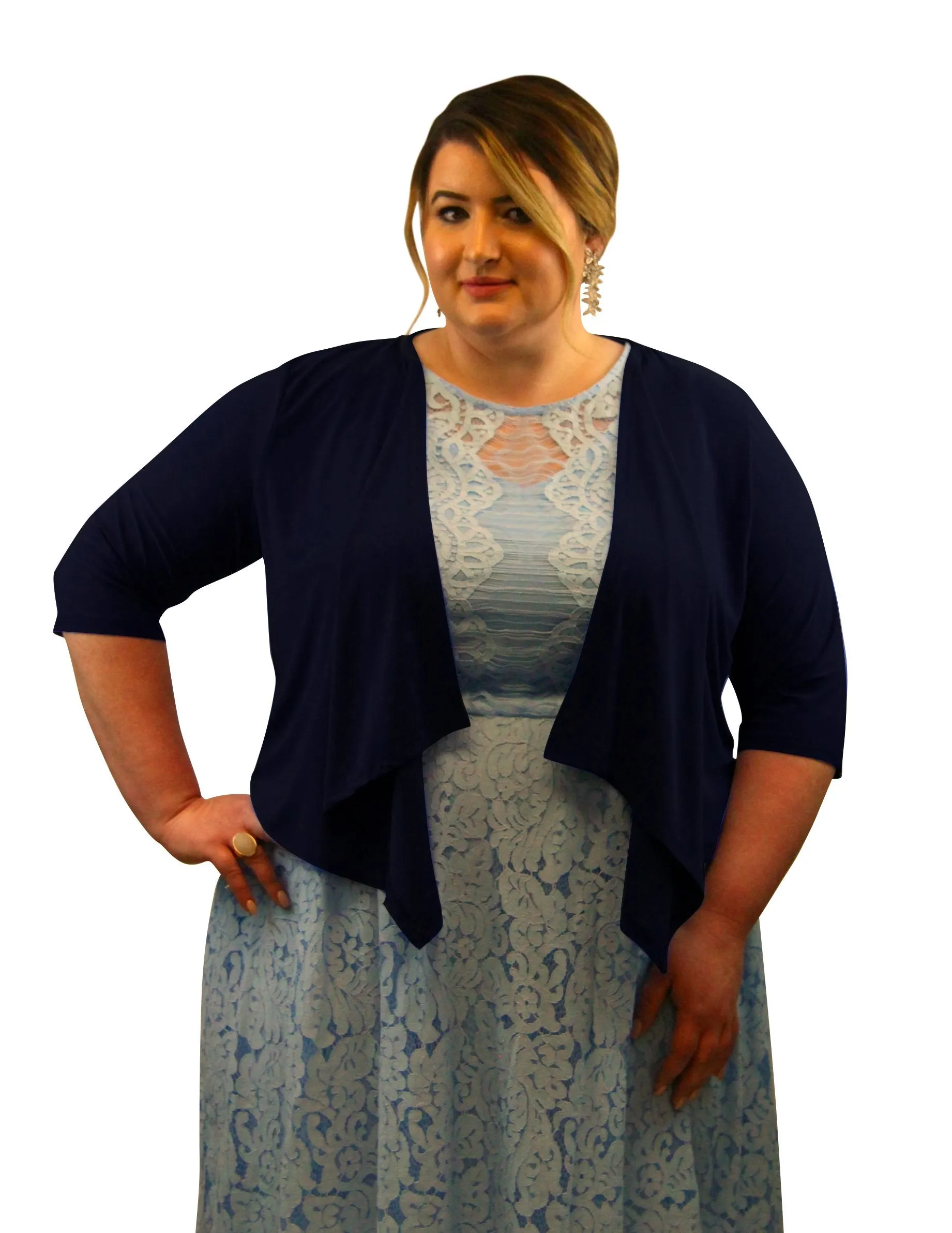 SleekTrends Womens Elbow Sleeve Plus Size Open Draped Front Bolero Jacket - Shrugs