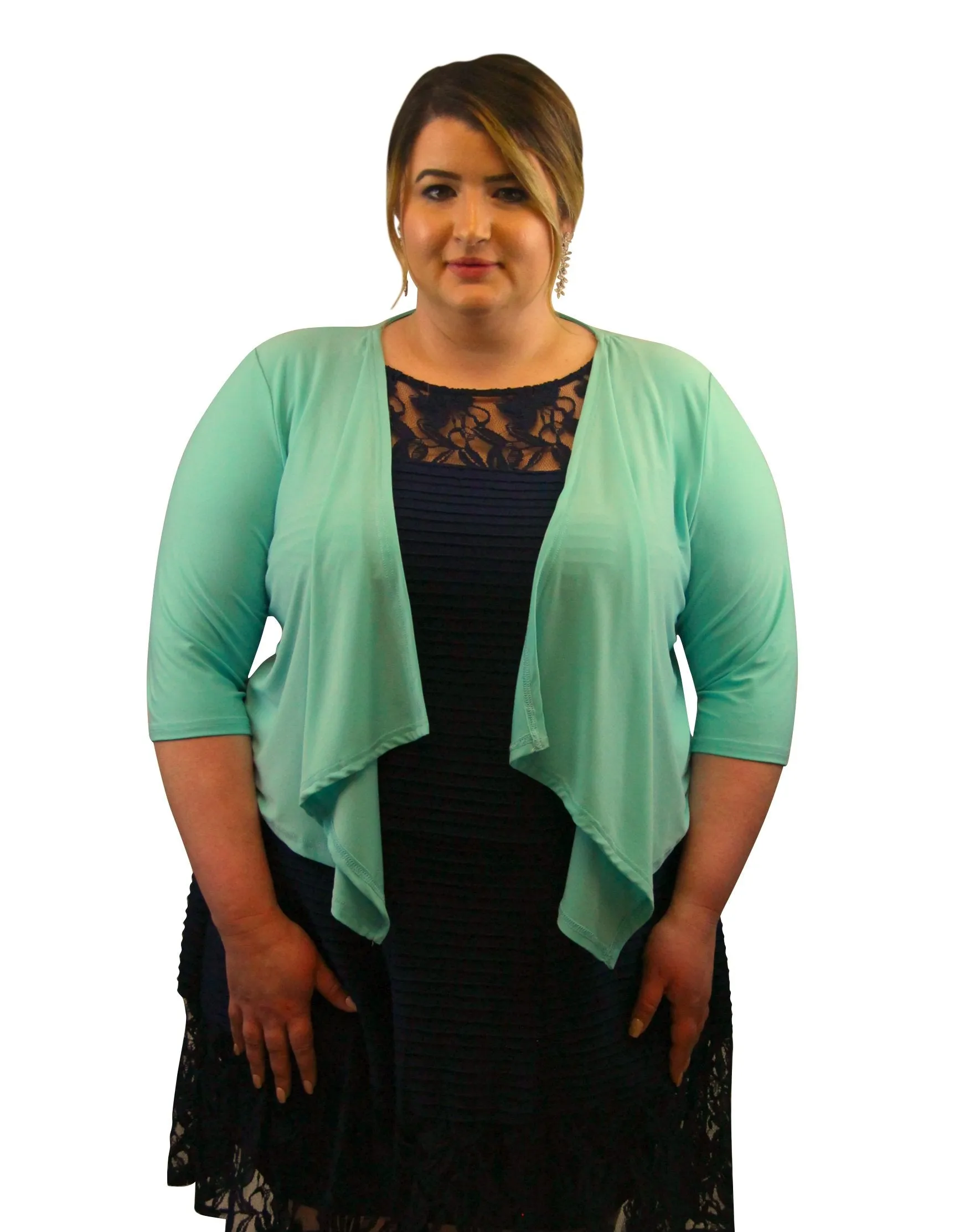 SleekTrends Womens Elbow Sleeve Plus Size Open Draped Front Bolero Jacket - Shrugs