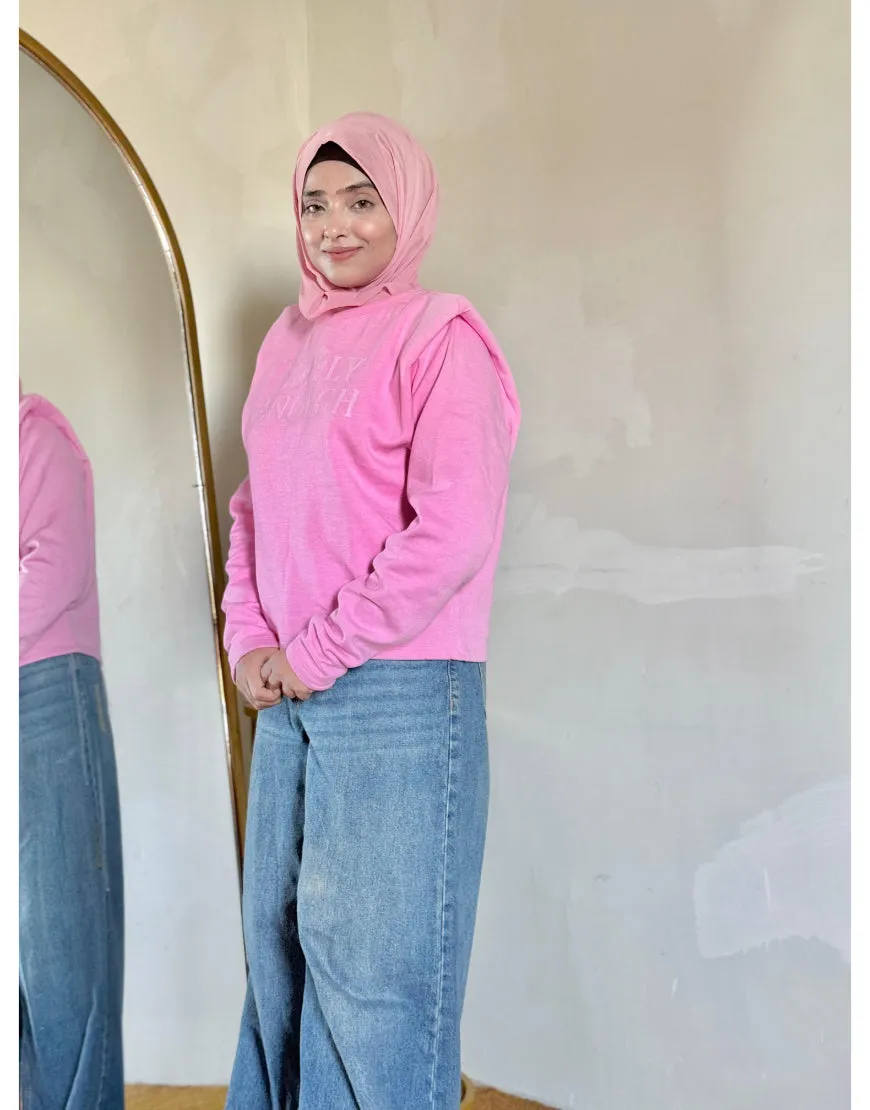 Sweatshirt with Padded Shoulders-Pink