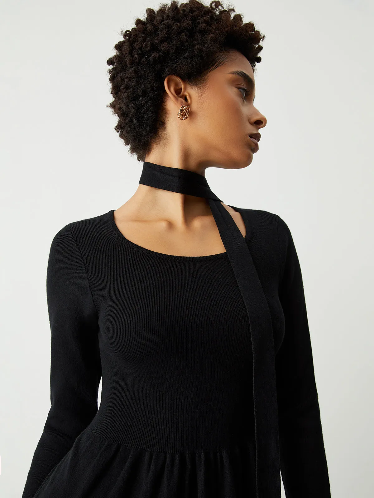 Tie Decor Long Trendy Sleeve Midi Sweater Dress