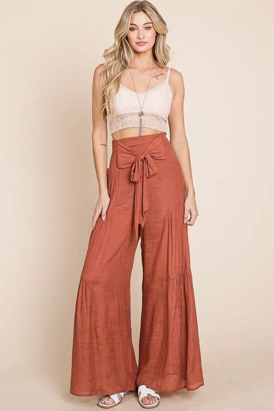 Tie front ruched waist back pants - Plus Size - Online exclusive