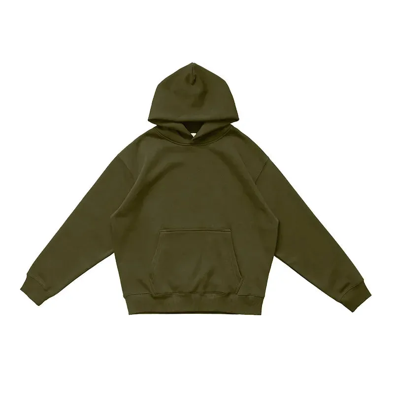 Toleet Y2K Street Style hooded sweatshirt  Men's and women's fall and winter 500G heavyweight warm air pullover solid color sweater padded and thickened