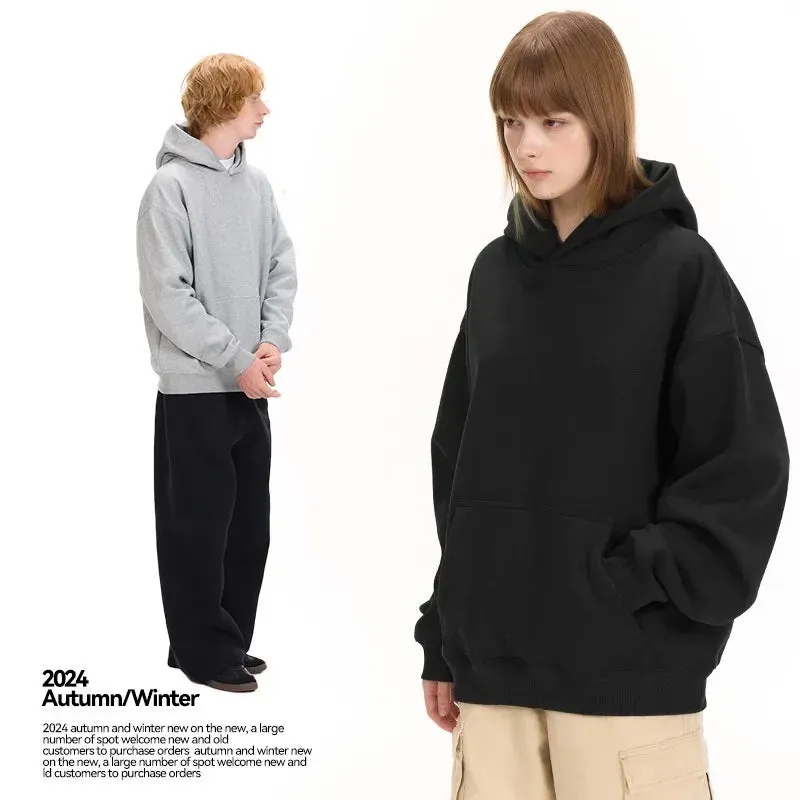 Toleet Y2K Street Style hooded sweatshirt  Men's and women's fall and winter 500G heavyweight warm air pullover solid color sweater padded and thickened