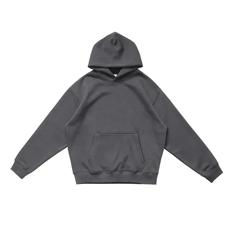 Toleet Y2K Street Style hooded sweatshirt  Men's and women's fall and winter 500G heavyweight warm air pullover solid color sweater padded and thickened