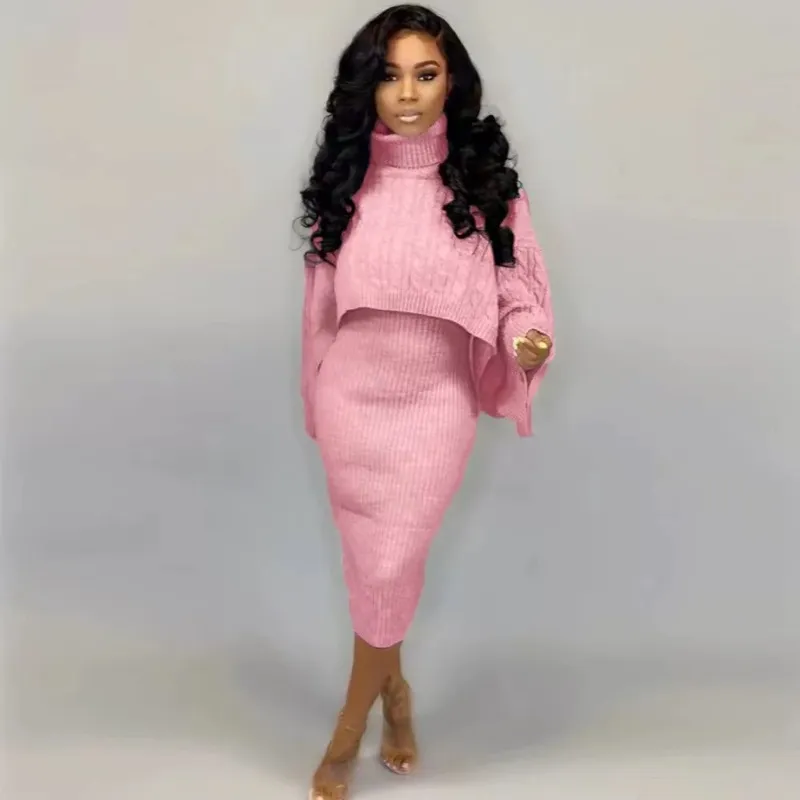Wholesale wool dress  turtleneck sweater 2pcs set（CL9574）