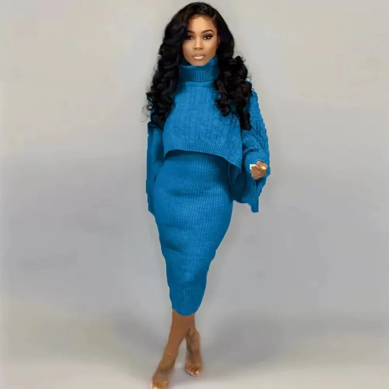 Wholesale wool dress  turtleneck sweater 2pcs set（CL9574）