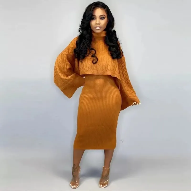 Wholesale wool dress  turtleneck sweater 2pcs set（CL9574）