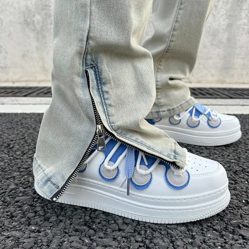 Wiaofellas  -  High Street Mud Yellow Micro La Elastic High Waist Boys' Denim Pants American Side Zipper Design Feel Pants