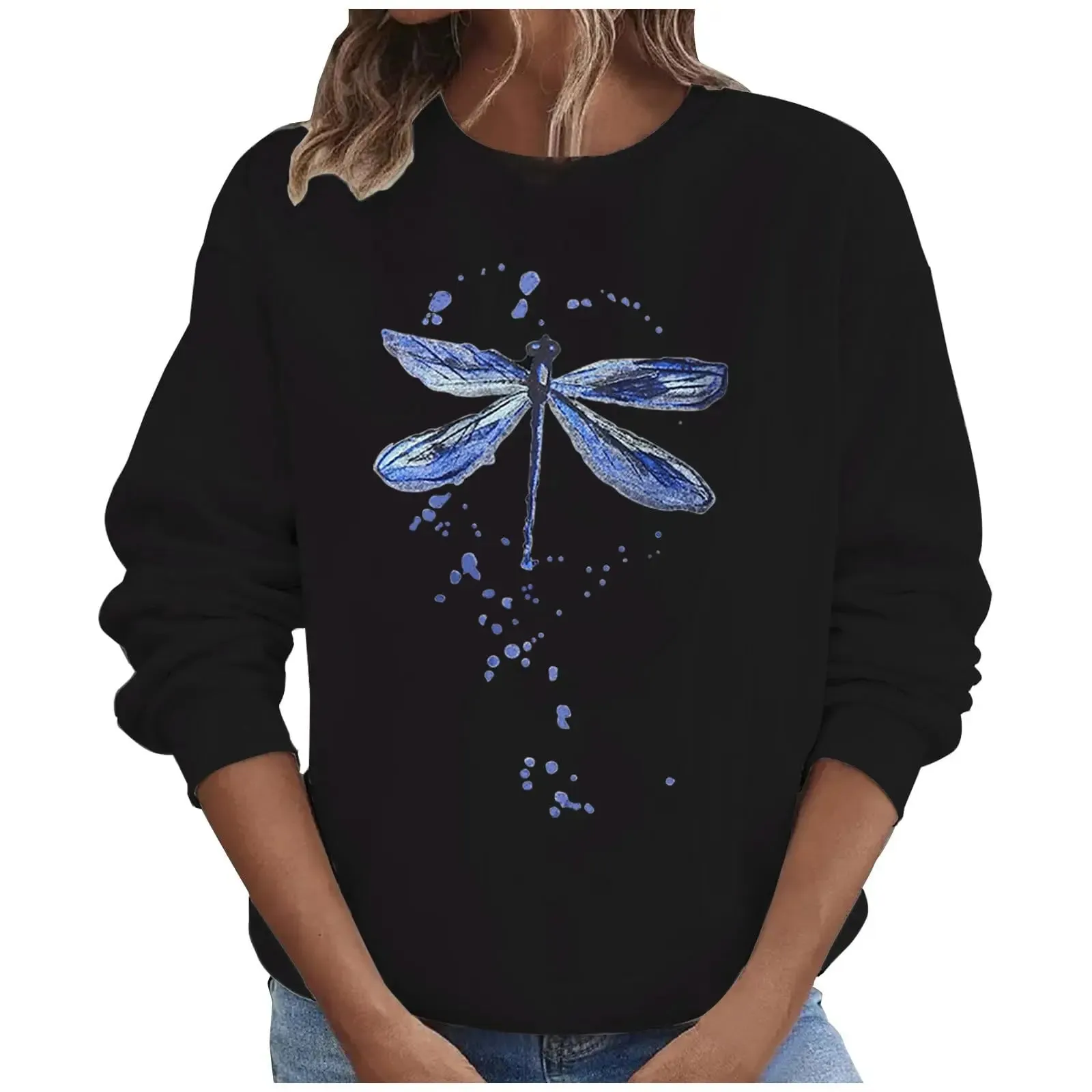 Women's Plus Size Thin Sweater Top Black Autumn/Winter T-shirt