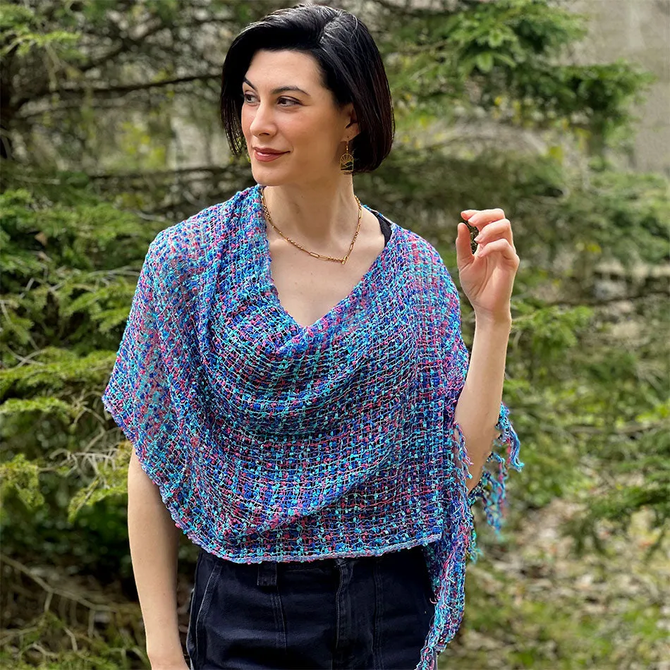 Woven Ribbon Poncho/Shrug - Blue/Pink Mix, Nepal