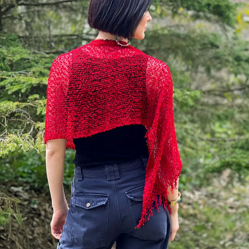 Woven Ribbon Poncho/Shrug - Blue/Pink Mix, Nepal