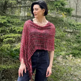 Woven Ribbon Poncho/Shrug - Red/Pink Mix, Nepal