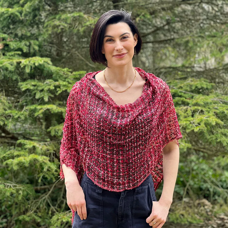 Woven Ribbon Poncho/Shrug - Red/Pink Mix, Nepal