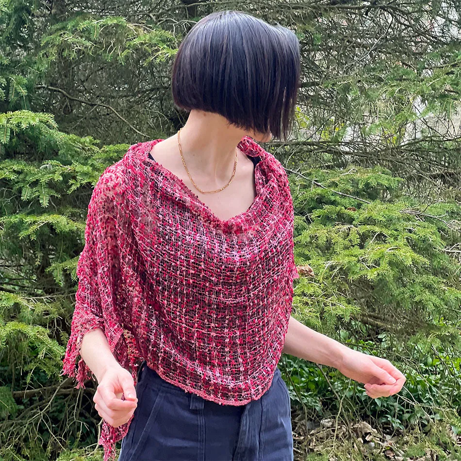 Woven Ribbon Poncho/Shrug - Red/Pink Mix, Nepal