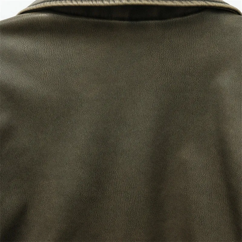 ZVRI 2024 Women's Vintage Faux Leather Jacket